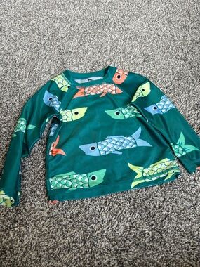 Tea Collection Green Fish Print Rashguard Swim Top